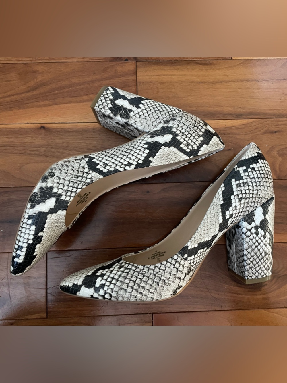 Nine West Snake-Print Pointed Block Heel Pumps